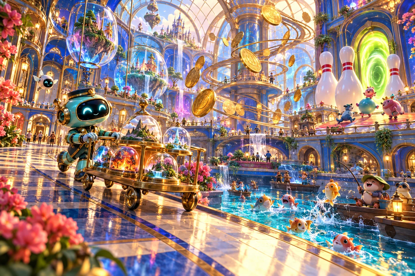 An impossible glasshouse filled with playful little worlds